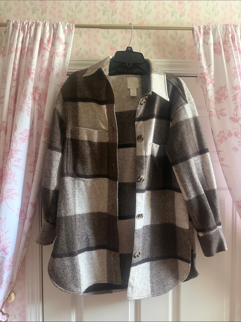 H&M Brown and Cream Plaid Utility Shacket